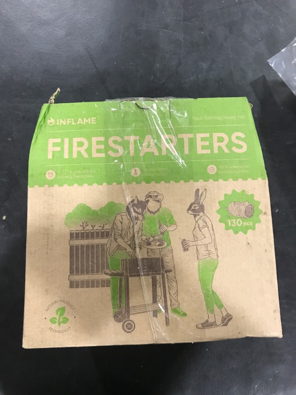 Photo 1 of Inflame Fire Starters 130 pcs Fire Starters for Campfires, Grill, BBQ, Fireplace, Woodstove - Charcoal Starter - Waterproof, Weather-Resistant - Natural Wood Fireplace Starters