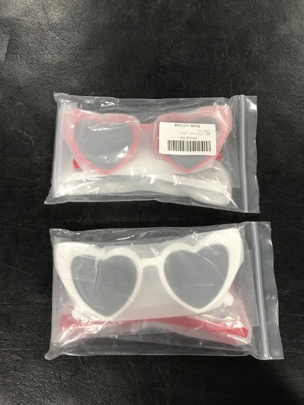 Photo 2 of 2 packs of -FADXIN Heart Shaped Sunglasses for Women Vintage Cat Eye Mod Style Retro Glasses Party Shopping Favors (White+Red)