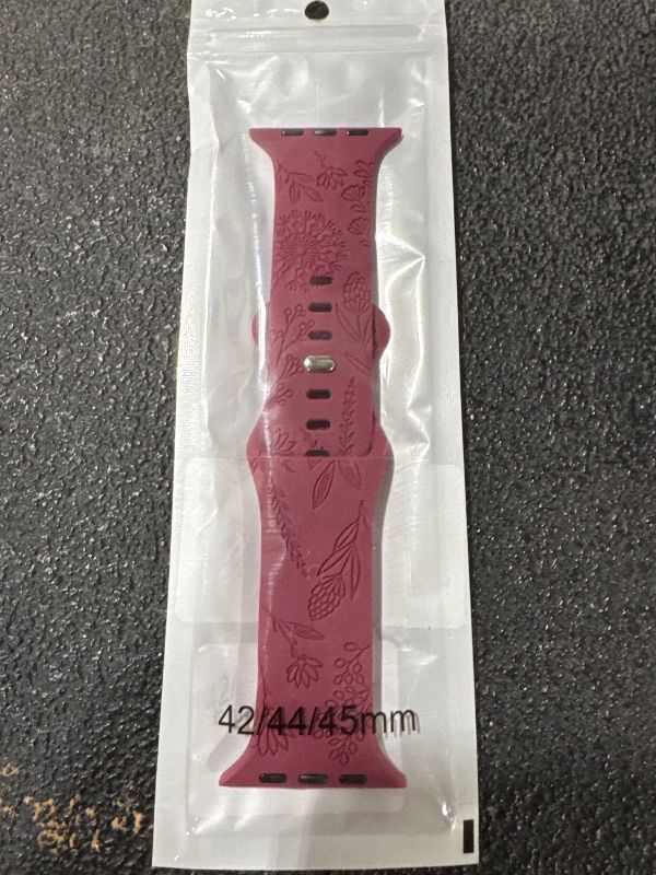 Photo 2 of 1 Pack Stylish Floral Engraved Smartwatch Bands for Women, Durable Soft Silicone iWatch Bands Compatible with Apple Watch Series 44mm 40mm 38mm 41mm 45mm 49mm 42mm Ultra 2 SE 9-1