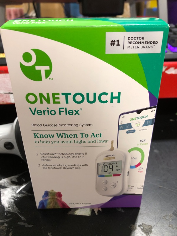 Photo 2 of OneTouch Verio Flex Blood Glucose Meter For Sugar Test Kit | Includes Blood Glucose Monitor, Lancing Device, 10 Sterile Lancets, and Carrying Case