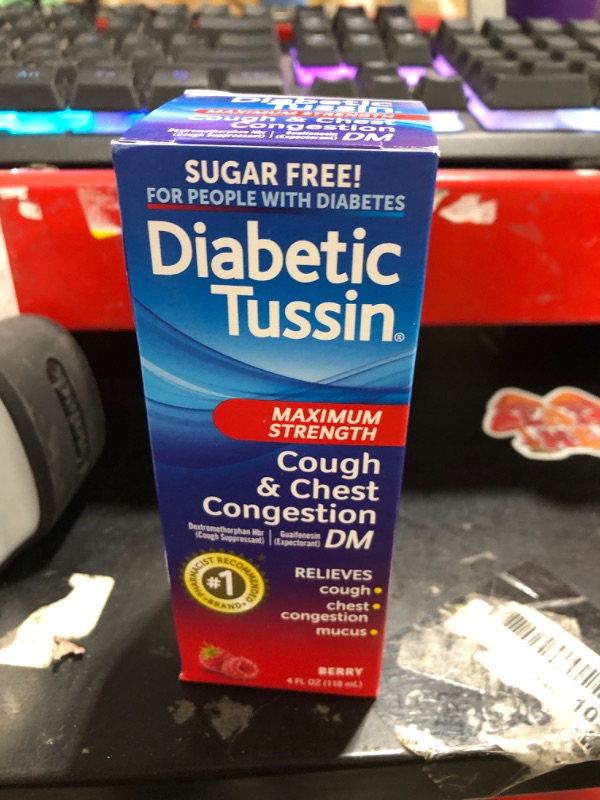 Photo 2 of EXP 01/2025 Diabetic Tussin Cough Suppressant Liquid Maximum Strength, 4 Fl Oz (Pack of 1)