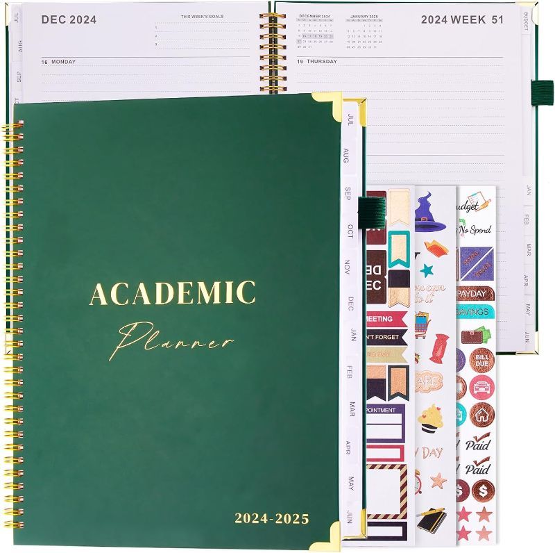 Photo 1 of JUBTIC Academic Planner 2024-2025, July 2024- June 2025, 8.5" x 11", Planner Daily Weekly and Monthly with Monthly Tabs, School Planner for Student/Teacher, Spiral Bound, Large -Dark Green 2 Pack 
