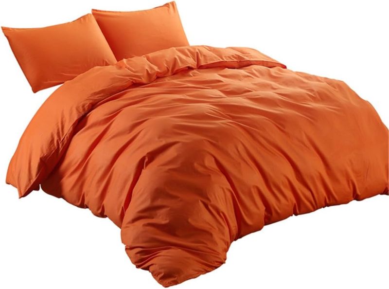 Photo 1 of 100% Natural Cotton Vibrant Orange Duvet Cover King Size 3 Pcs Set (1 Duvet Cover, 2 Pillowcase) - Soft Comforter Cover Quilt Case - Solid Bedding
