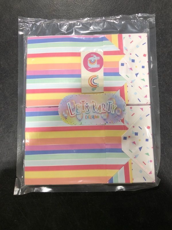 Photo 2 of Cheerland Rainbow Gift Bag for Colorful Pastel Animal Theme Baby Shower Birthday Goodie Favor Treat Candy Bags Multi-Color Stripes and Confetti Pattern Party Decorations and Supplies