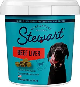 Photo 1 of Stewart Single Ingredient Freeze Dried Raw Dog Treats, Beef Liver, 14 Ounce Resealable Tub, Training Treats or Meal Topper Dogs, High Protein, Grain Free, Gluten Free

