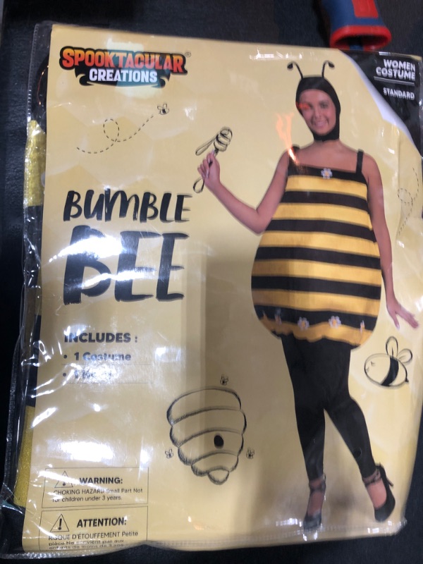 Photo 2 of Spooktacular Creations Bumble Bee Costume for Women, Black and Yellow Bee One-Piece Hood Costume for Adult Halloween Costume-Standard