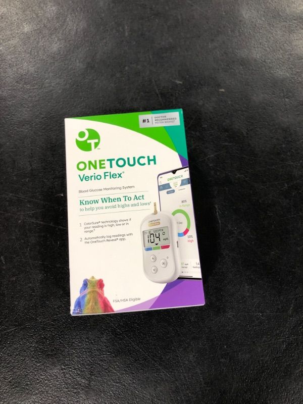 Photo 2 of OneTouch Verio Flex Blood Glucose Meter For Sugar Test Kit | Includes Blood Glucose Monitor, Lancing Device, 10 Sterile Lancets, and Carrying Case