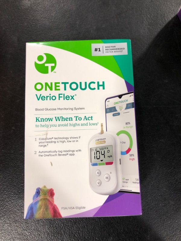 Photo 2 of OneTouch Verio Flex Blood Glucose Meter For Sugar Test Kit | Includes Blood Glucose Monitor, Lancing Device, 10 Sterile Lancets, and Carrying Case