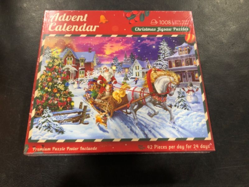 Photo 2 of Jigsaw Puzzle Advent Calendar 2024 Christmas Puzzle - Santa's Sleigh Ride 24 Boxes 1008 Pieces Puzzles for Kids Teens Adults Christmas Advent Calendar Puzzle Gifts Christmas Countdown Calendar