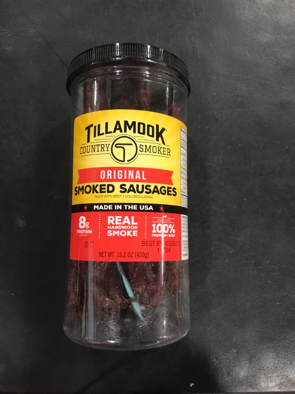 Photo 2 of Tillamook Country Smoker Real Hardwood Smoked Sausages, Original Beef, 15.2 Ounce Tall Jar, 20 Count Original 15.2 Ounce (Pack of 1)