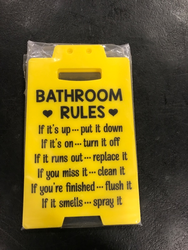 Photo 1 of Bathroom Rules Sign, Restroom Rules Sign, Toilet Rules Plaque, Toilet Manners Sign, Funny Farmhouse Bathroom Decor for Home Boho Modern Bathroom Restroom Shelf Decor Mini Floor Yellow Decoration Signs