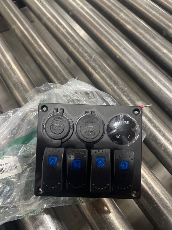 Photo 1 of Garfour Marine Waterproof Boat Switch Panel Aluminium Panel with 12V Voltmeter Type-C and QC3.0 USB Charging Socket Rocker Witch Panel for Car Boat