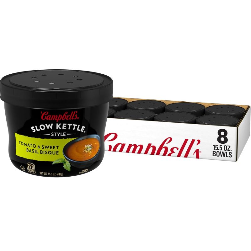 Photo 1 of  Campbell's Slow Kettle Style Tomato & Sweet Basil Bisque, 15.5 oz Microwavable Bowl (Pack of 8), BEST BY 13 NOV 2024