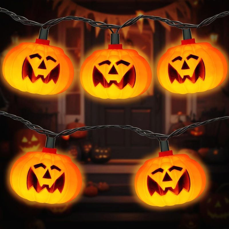 Photo 1 of Couah Halloween Lights, 8.5 Ft Halloween Pumpkin LED String Lights with 10 Pumpkin Lights Waterproof Halloween Lights Plug in Indoor Outdoor Party Garden Yard Halloween Decorations 
