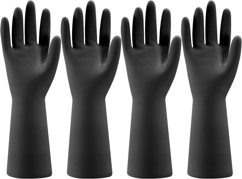 Photo 1 of Bamllum 4 Pairs Rubber Kitchen Dishwashing Gloves - Reusable Household Cleaning Gloves for Washing Dishes and Cleaning Tasks, Flexible Long-lasting and Non-Slip (Large, Black) 