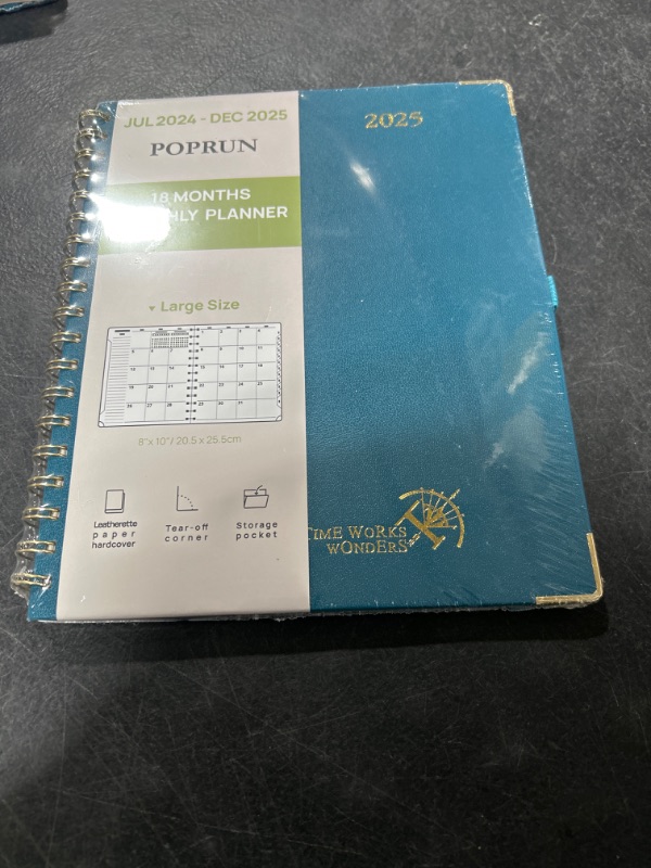 Photo 2 of POPRUN Monthly Planner 2024-2025 Spiral Bound (8'' x 10'') 18 Months Calendar (Jul 2024 - Dec 2025) - 4 Pages per Month with Monthly Dotted Note Pages, Sunday Start, HardCover - Pacific Green