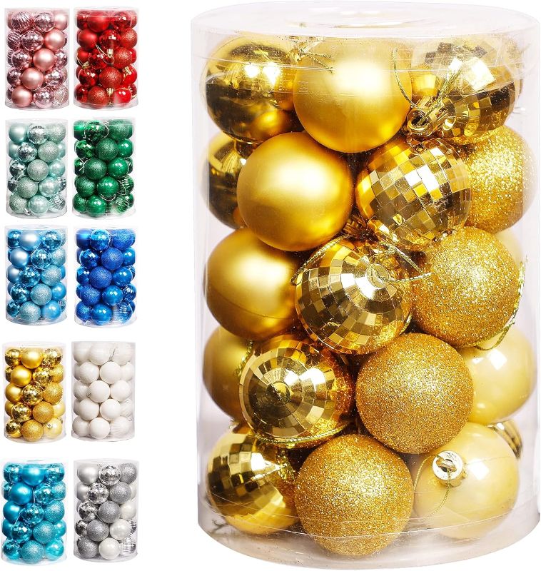 Photo 1 of  Lulu Home Christmas Ball Ornaments, 34 Ct Xmas Tree Decorations, Holiday Hanging Balls (Golden, 1.57") 