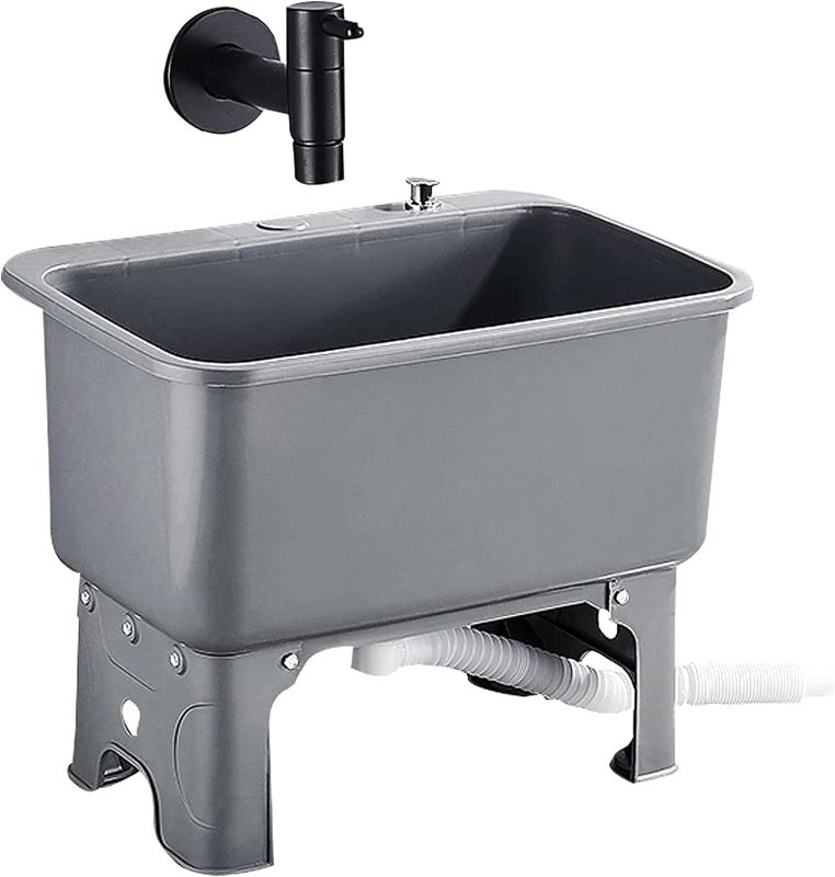 Photo 1 of  Portable Commercial Floor Mop Sink for Home or Hotel, Bathroom Mop Sink, Toilet Deepening Utility Sink Laundry Tub, Outdoor Heavy Duty Slop Sinks for Garage, Shop, Basement, Bar, Large, Gray 