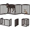 Photo 1 of BHG No-Assembly Freestanding Dog Gate with Door, Extended Wide 96" Tall 30" Wooden Pet Gate, Accordion Folding Playpen Fence, 2PCS Support Feet Included, for The House - Espresso