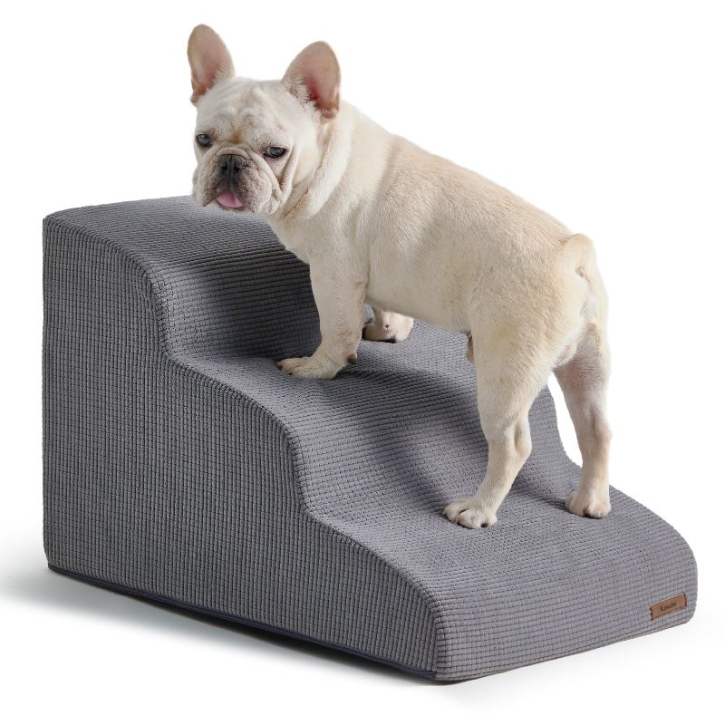 Photo 1 of Lesure Dog Stairs for Small Dogs - Dog Ramp for Bed and Couch with CertiPUR-US Certified Foam, Pet Steps with Non-Slip Bottom for Old Cats, Injured Doggies and Puppies, Glacier Gray, 3 Steps