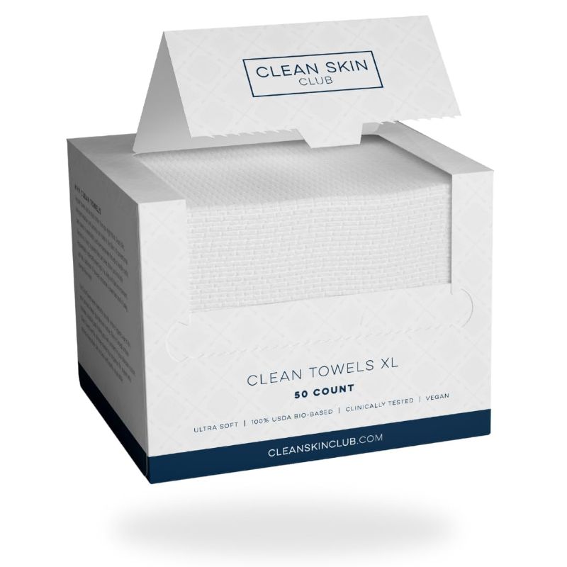 Photo 1 of  Clean Skin Club Clean Towels XL™, 100% USDA Biobased Face Towel, Disposable Face Towelette, Makeup Remover Dry Wipes, Ultra Soft, 50 Ct, 1 Pack 