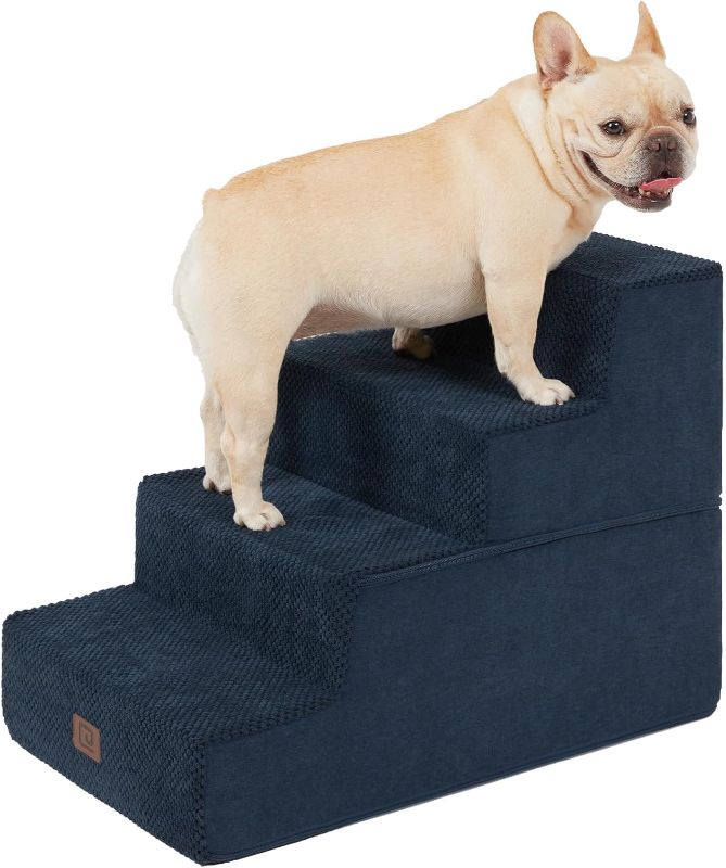 Photo 1 of  EHEYCIGA Dog Stairs for Bed 18”H, 4-Step Dog Steps for High Bed, Pet Steps for Small Dogs and Cats, Non-Slip Balanced Dog Indoor Ramp, Navy Blue 