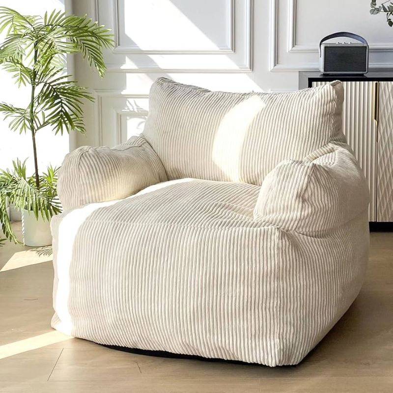 Photo 1 of  MAXYOYO Giant Bean Bag Sofa - Stuffed Accent Chair with Pocket for Adults, Big Lazy Floor Chair for Gaming, Reading, Beige 