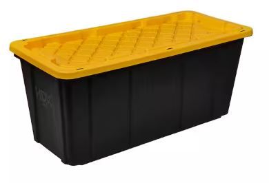 Photo 1 of 57 Gal. Tough Storage Tote in Black with Yellow Lid


