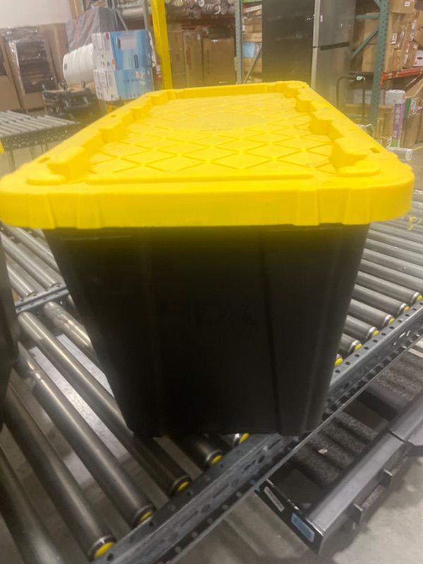 Photo 4 of 57 Gal. Tough Storage Tote in Black with Yellow Lid


