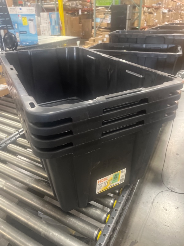 Photo 4 of 27 Gal. Tough Storage Tote in Black with Yellow Lid 4-Pack


