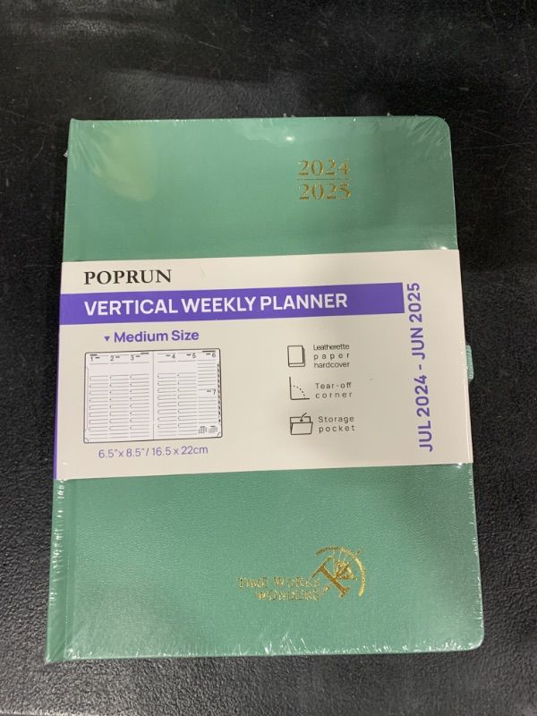 Photo 2 of POPRUN Planner 2024-2025, [Medium 6.5'' x 8.5'' Hard Cover] Academic Calendar (July 24-June 25) Daily Weekly and Monthly Appointment Book with Hourly Time Slots, Monthly Tabs, 100 GSM - Midnight Green