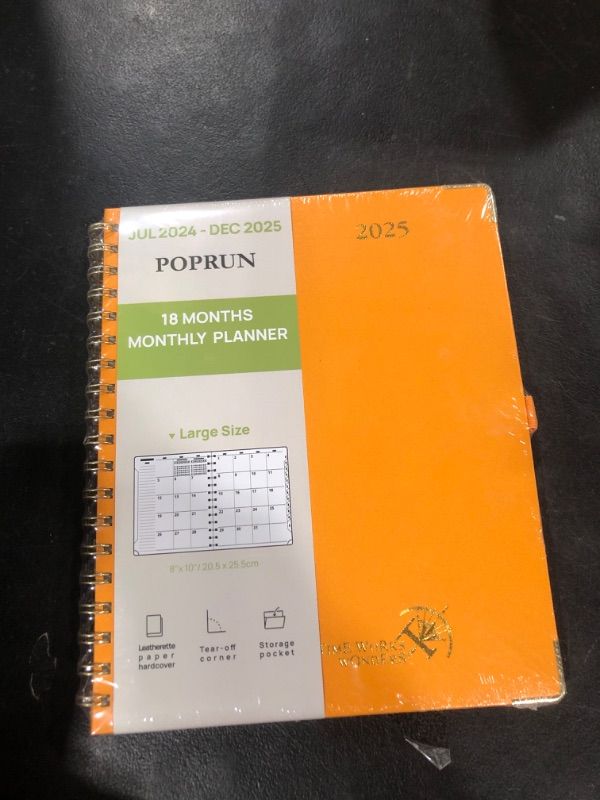 Photo 2 of POPRUN Monthly Planner 2024-2025 Spiral Bound (8'' x 10'') 18 Months Calendar (Jul 2024 - Dec 2025) - 4 Pages per Month with Monthly Dotted Note Pages, Sunday Start, HardCover - Orange