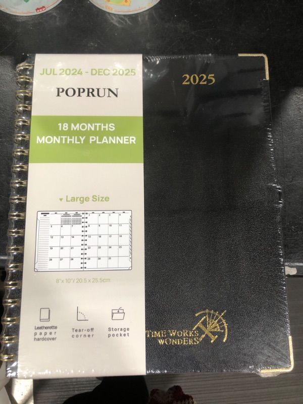 Photo 2 of POPRUN Monthly Planner 2024-2025 Spiral Bound (8'' x 10'') 18 Months Calendar (Jul 2024 - Dec 2025) - 4 Pages per Month with Monthly Dotted Note Pages, Sunday Start, HardCover - Black