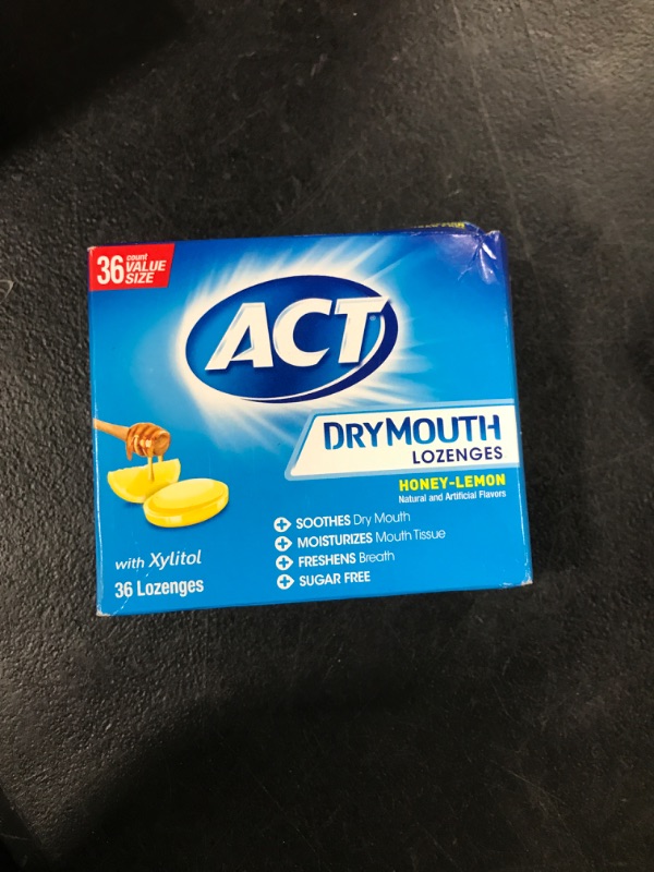 Photo 2 of Act Dry Mouth, Lozenges, Honey-Lemon, Value Size - 36 lozenges 