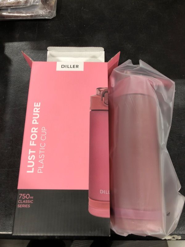 Photo 2 of  PINK Diller Water Bottle with Straw - 25 Oz US Tritan BPA Free Sport Water Bottle with Flip-Flop Lid