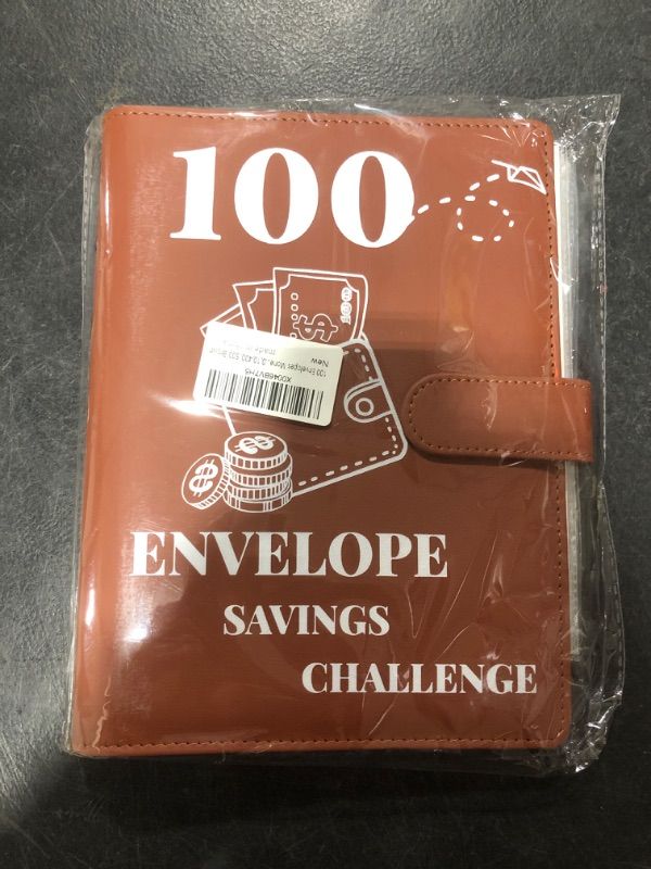 Photo 2 of 100 Envelopes Money Saving Challenge Binder, 2024 New A5 Budget Binder with Cash Envelopes, 6 Rings Savings Challenges Book, Laminated Budgeting Planning Tracker to Save $5050,10,400, 500 Brown