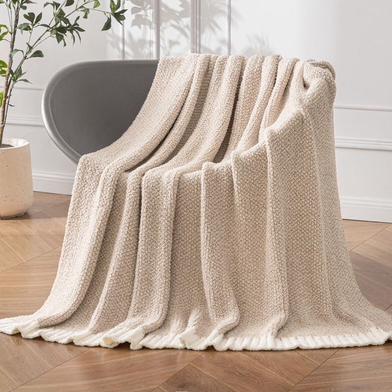 Photo 1 of MIULEE Super Soft Throw Blanket for Couch, Beige Cozy Fluffy Warm Blankets Lightweight Knit Throw Blankets for Sofa, Bed, Chair, Living Room, Camping, Picnic, 50 x 60 inch
