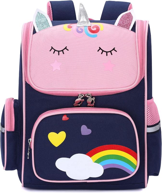 Photo 1 of 15 inch Unicorn School Backpack for Girls,Lightweight Kids School BookBags Elementary Primary with Chest Straps (16inch Blue)
