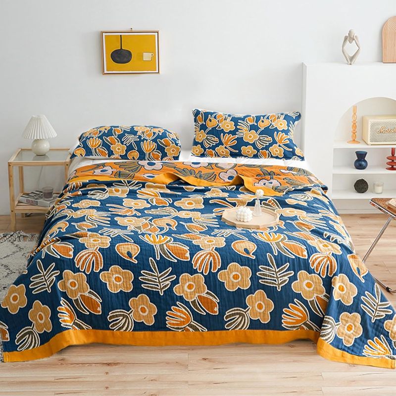 Photo 1 of  Boho Throw Blanket for Bed - 100% Pure Organic Cotton Ultra Soft Rustic Quilt - Farmhouse Decor Bed Blankets, All Season Rustic Throw for Sofa Couch Chair(80''x 90'', Floral) 