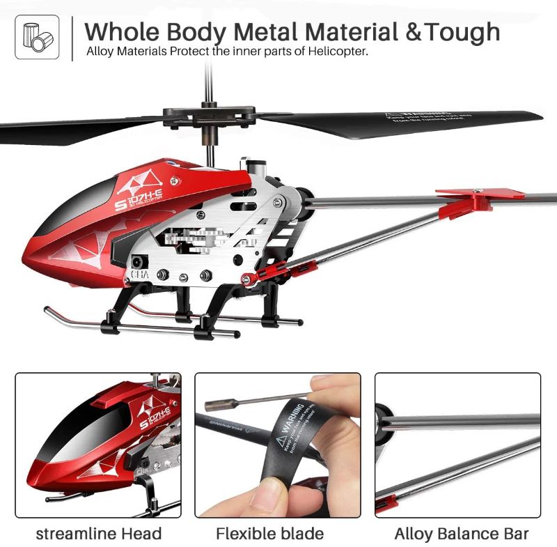 Photo 1 of S107H-E RC Helicopter with Altitude Hold, 3.5 Channel, Gyro Stabilizer - For Kids and Beginners Red Built-in Battery