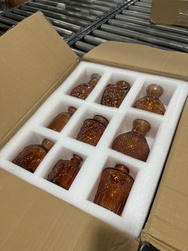 Photo 2 of Set of 22 Amber Glass Mini Bud Vase For Bulk Rustic Wedding Decorations