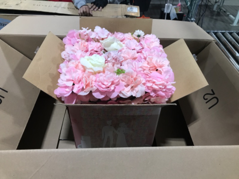 Photo 1 of Artificial Flower Wall Panel 5ftx3.74ft Pink Rose Floral Wall Backdrop Wedding Background for Baby Bridal Shower Party Stage Decor