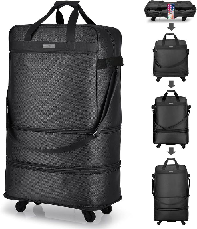 Photo 1 of Hanke Expandable Foldable Suitcase, Large Suitcases Bag with Spinner Wheels Collapsible Lightweight Rolling Luggage Extend to 20 inch/24 inch/28 inch Travel Bag for Men Women(Black)