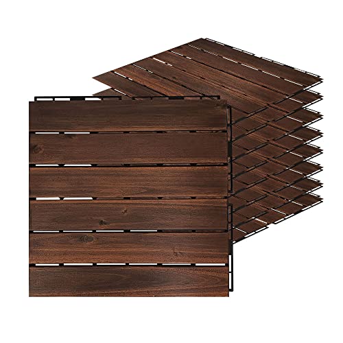 Photo 1 of  Acacia Hardwood Interlocking Deck Tiles - Walnut Straight - 12"×12" 9pcs - Floor Tiles for Patio and Deck Use Natural Wood Outdoor Decking and Floori 
