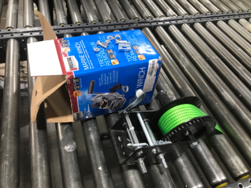 Photo 2 of Kolvoii Boat Trailer Winch 3500lbs with 33FT(10M) Green Strap, Hand Winch Heavy Duty Hook and Comfortable Handle Two Way Ratchet 4:1/8:1 Gear Ratio for Boat Jet Ski Trailer Marine