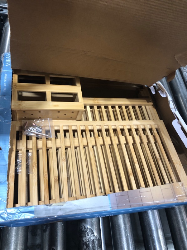 Photo 1 of Worthyeah Bamboo Dish Drying Rack, 3 Tier Collapsible Wooden Dish Drying Rack with Utensil Holder, Plate Rack Holder for Kitchen Counter, Large Folding Drying Holder, Dish Drainer