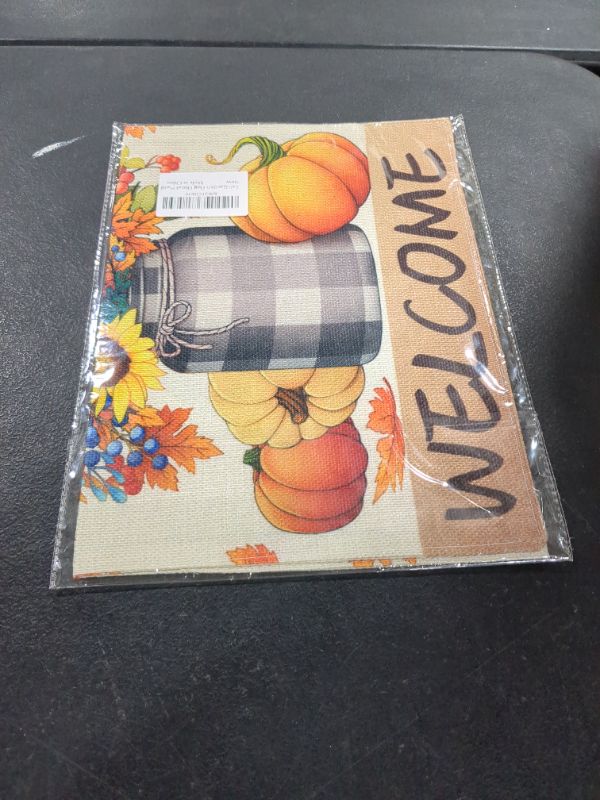 Photo 2 of Fall Floral Garden Flag Double Sided, Pumpkins Maple Leaves Fall Flag Autumn Thanksgiving Seasonal Yard Flag Outdoor Decoration 12x18 Inch