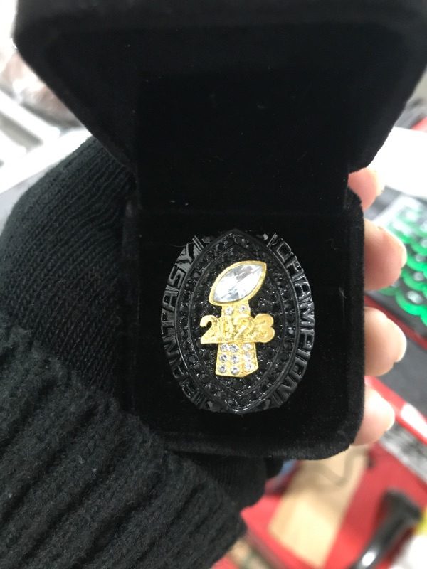 Photo 2 of 2023 Fantasy Football Championship Trophy Ring Award Prize Sport MVP Winner FFL League Champion Ring (size 13 with free box, Black Stones)