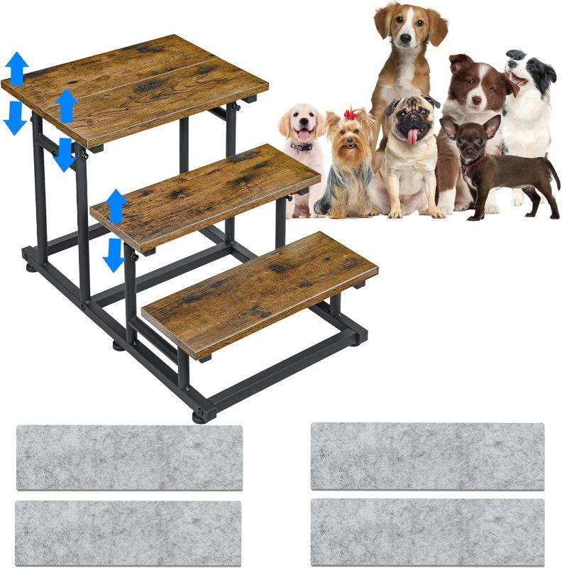 Photo 1 of 4 -Tier Adjustable Pet Dog Stairs for High Bed & Couch, Vintage Wood Dog Steps for Medium & Small Dog,Deform 4 Step to 3 Step Dog Stair, Older Dogs,Height-Adjustable and Stable Pet Steps
