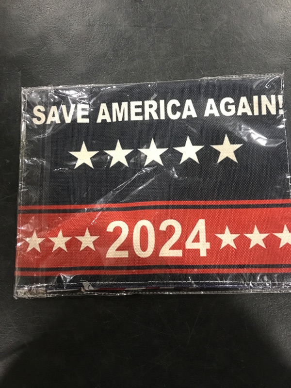 Photo 4 of 2 pack - RUOKEXIN Trump 2024 Flag Garden Flags 12x18 Inch Double Sided 2 Ply Take America Back Garden Flag Save America Again Yard Flags for Outside 2Pcs Lawn Flags Washable Reusable America Garden Flag